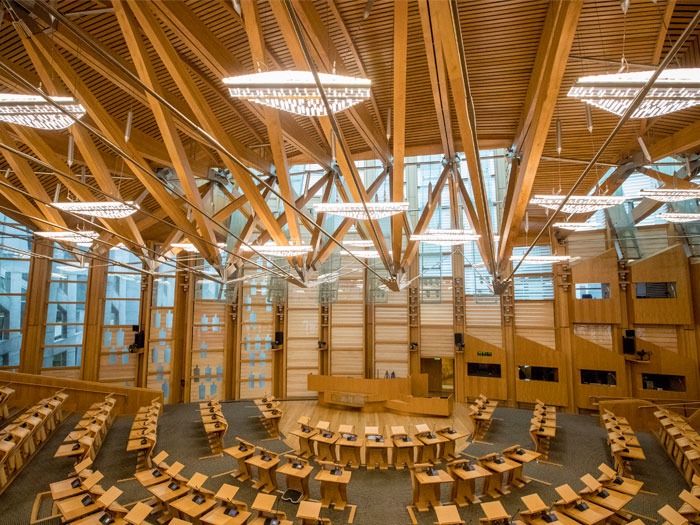 Scottish Parliament chamber, as scrutiny intensifies over energy planning governance and ministerial accountability.